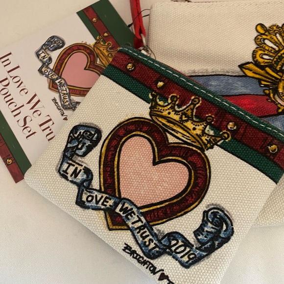 Brighton 2019 "In Love We Trust" 3pc Canvas Tote Bag & 2 Matching Pouch Set NWT - Picture 4 of 16
